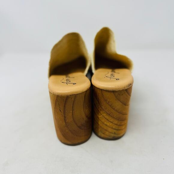 Free People Woven Raffia Platform Mules Natural Wood Heel Clogs Size 39 Boho - Picture 7 of 11